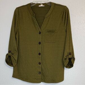 Como Blu SP Olive Knit Blouse with 3/4 Tab Sleeves